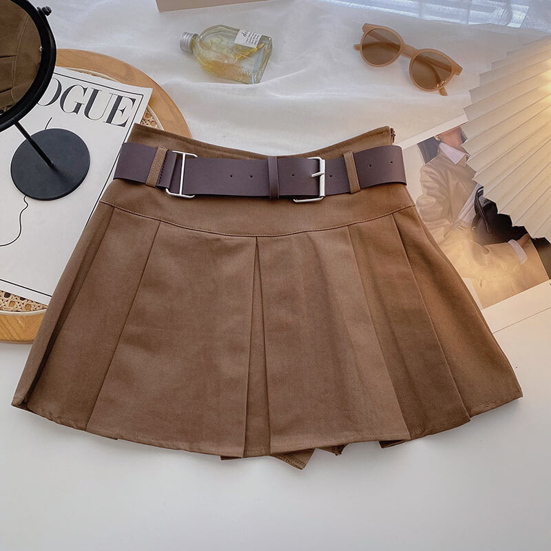 Brown Pleated Skirt With Belt Brown Pleated Skirt With Belt