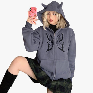 Butterfly Aesthetic Horned Hoodie - Aesthetic Clothes Shop Butterfly Aesthetic Horned Hoodie - Aesthetic Clothes Shop