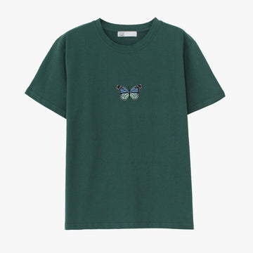 Butterfly Embroidery Dark Green T-Shirt