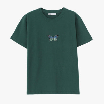 Butterfly Embroidery Dark Green T-Shirt - Aesthetic Clothes Shop Butterfly Embroidery Dark Green T-Shirt - Aesthetic Clothes Shop