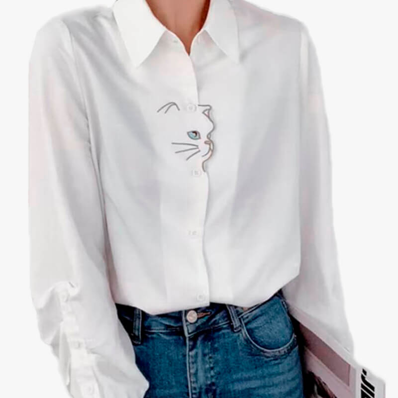 Cat Muzzle White Aesthetic Blouse - Aesthetic Clothes Shop