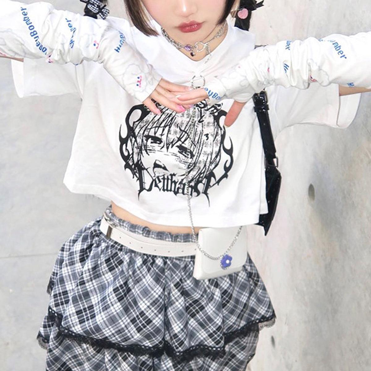Chain Collar Grunge Anime Crop Top - Aesthetic Clothes Shop