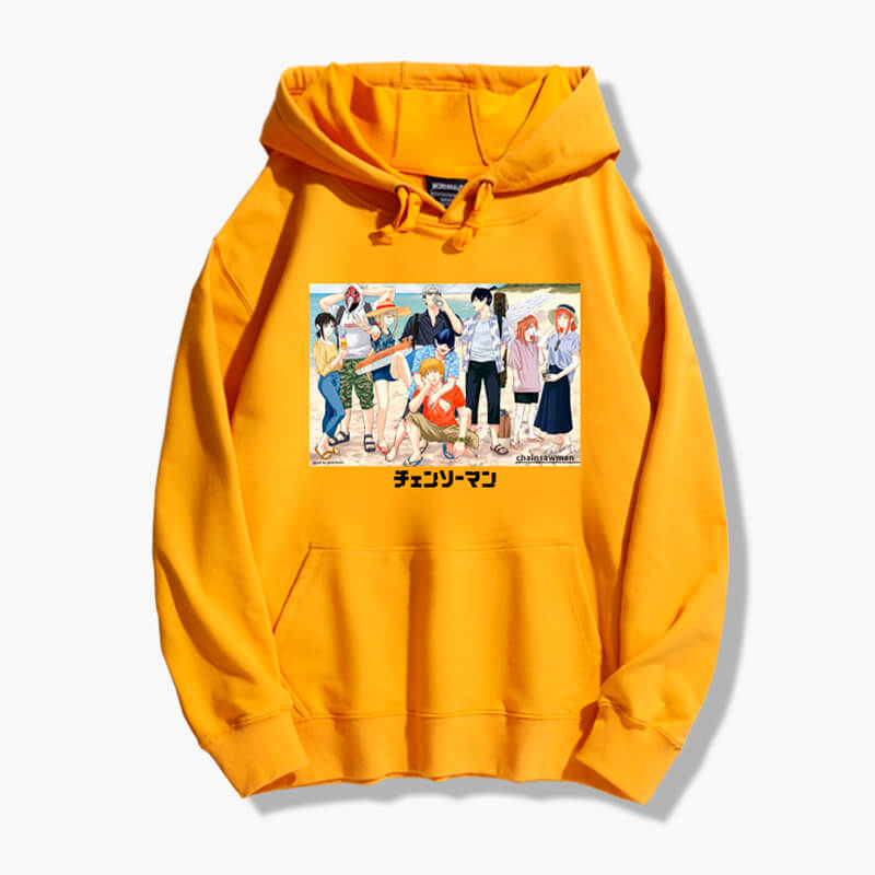 Chainsaw Man Beach Party Anime Hoodie Yellow