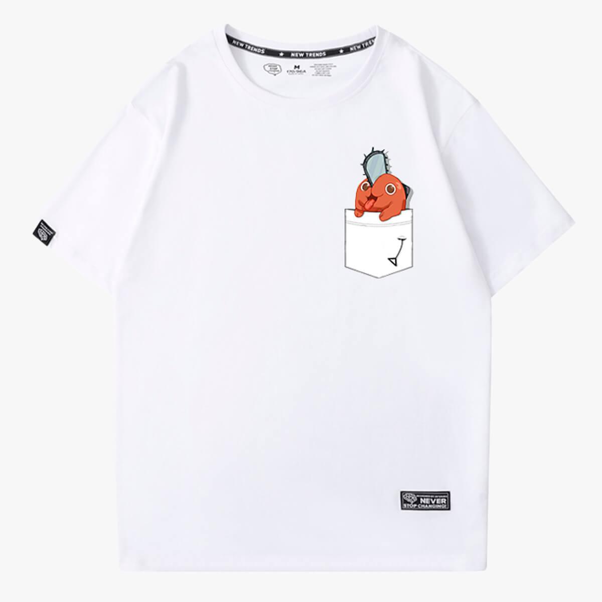 Chainsaw Man Pochita Chest Pocket T-Shirt - Aesthetic Clothes Shop Chainsaw Man Pochita Chest Pocket T-Shirt - Aesthetic Clothes Shop
