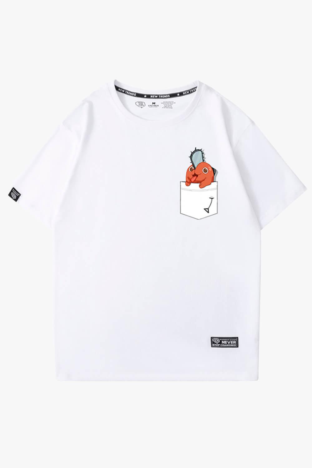 Chainsaw Man Pochita Chest Pocket T-Shirt - Aesthetic Clothes Shop Chainsaw Man Pochita Chest Pocket T-Shirt - Aesthetic Clothes Shop
