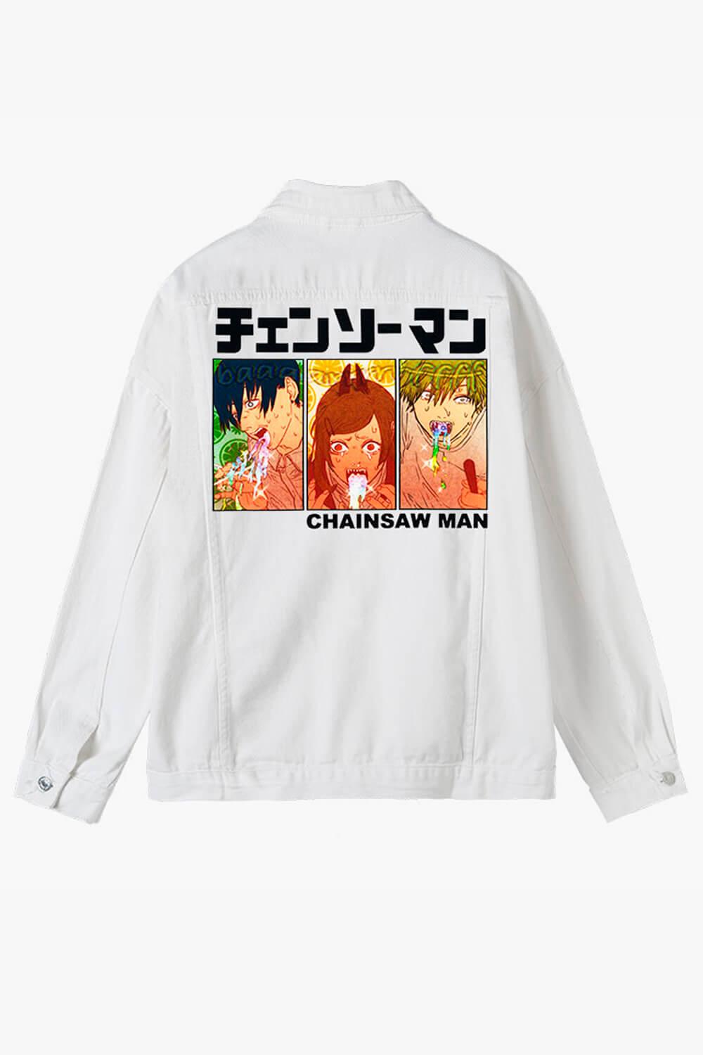 Chainsaw Man Trio Barf Denim Jacket - Aesthetic Clothes Shop Chainsaw Man Trio Barf Denim Jacket - Aesthetic Clothes Shop