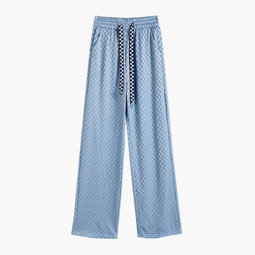Checkered Grid Elastic Waist Wide Pants Checkered Grid Elastic Waist Wide Pants