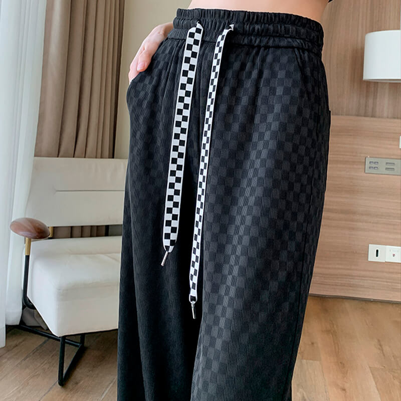 Checkered Grid Elastic Waist Wide Pants Checkered Grid Elastic Waist Wide Pants