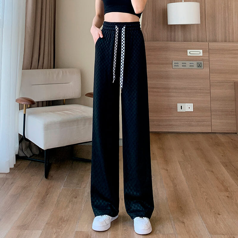 Checkered Grid Elastic Waist Wide Pants Checkered Grid Elastic Waist Wide Pants