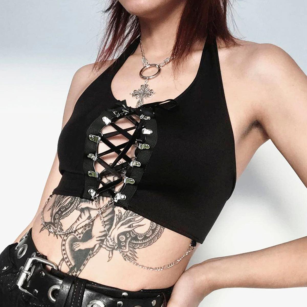 Chest Chains Crop Top Grunge Aesthetic - Aesthetic Clothes Shop Chest Chains Crop Top Grunge Aesthetic - Aesthetic Clothes Shop