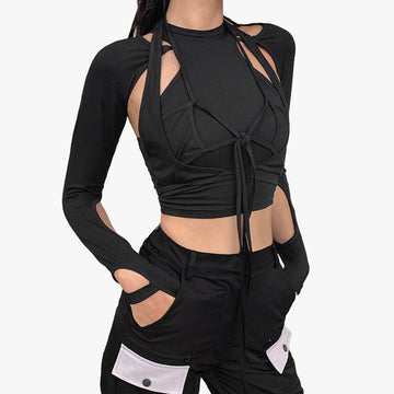 Chest Laced Black Workout Long Sleeve - Aesthetic Clothes Shop Chest Laced Black Workout Long Sleeve - Aesthetic Clothes Shop