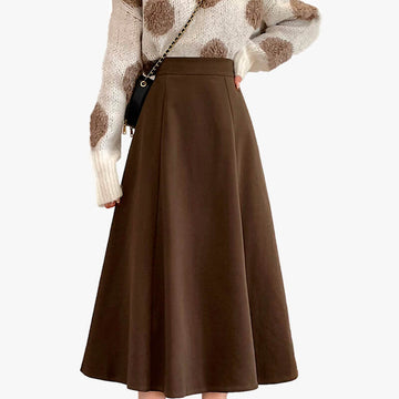 Chocolate Brown Academia Midi Skirt Elastic High Waist Chocolate Brown Academia Midi Skirt Elastic High Waist