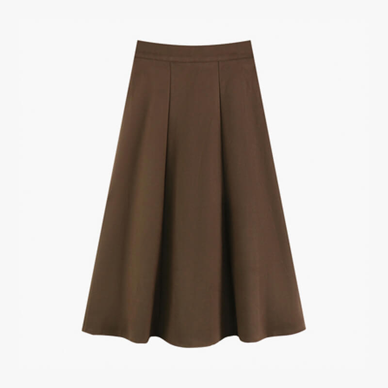 Chocolate Brown Academia Midi Skirt Elastic High Waist Chocolate Brown Academia Midi Skirt Elastic High Waist