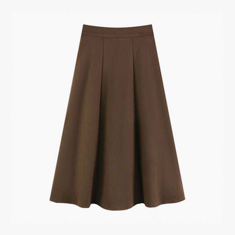 Chocolate Brown Academia Midi Skirt Elastic High Waist