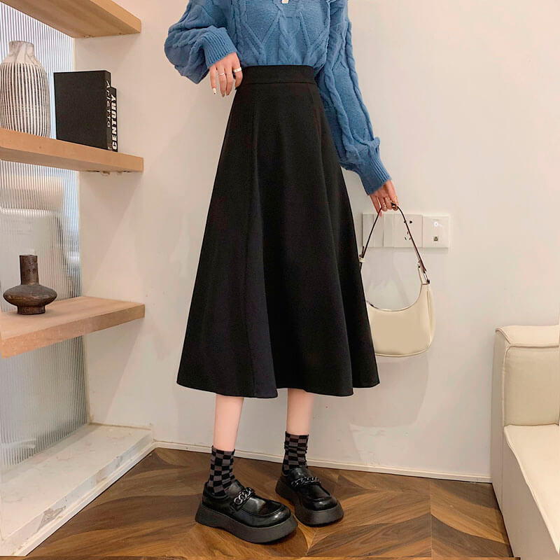 Chocolate Brown Academia Midi Skirt Elastic High Waist Chocolate Brown Academia Midi Skirt Elastic High Waist