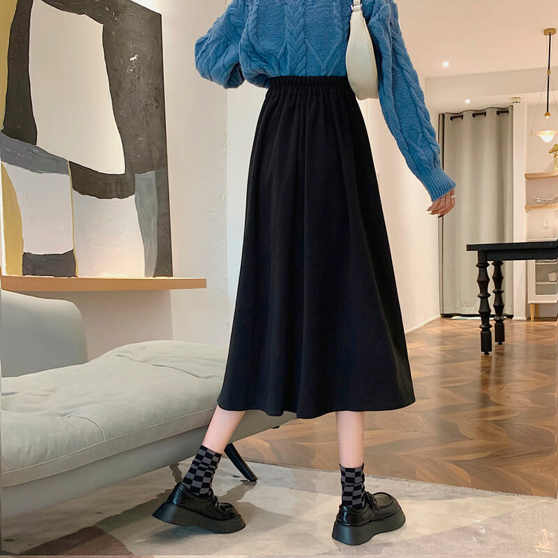 Chocolate Brown Academia Midi Skirt Elastic High Waist Chocolate Brown Academia Midi Skirt Elastic High Waist