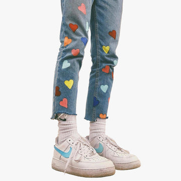 Colored Hearts Kidcore Aesthetic Jeans - Aesthetic Clothes Shop Colored Hearts Kidcore Aesthetic Jeans - Aesthetic Clothes Shop