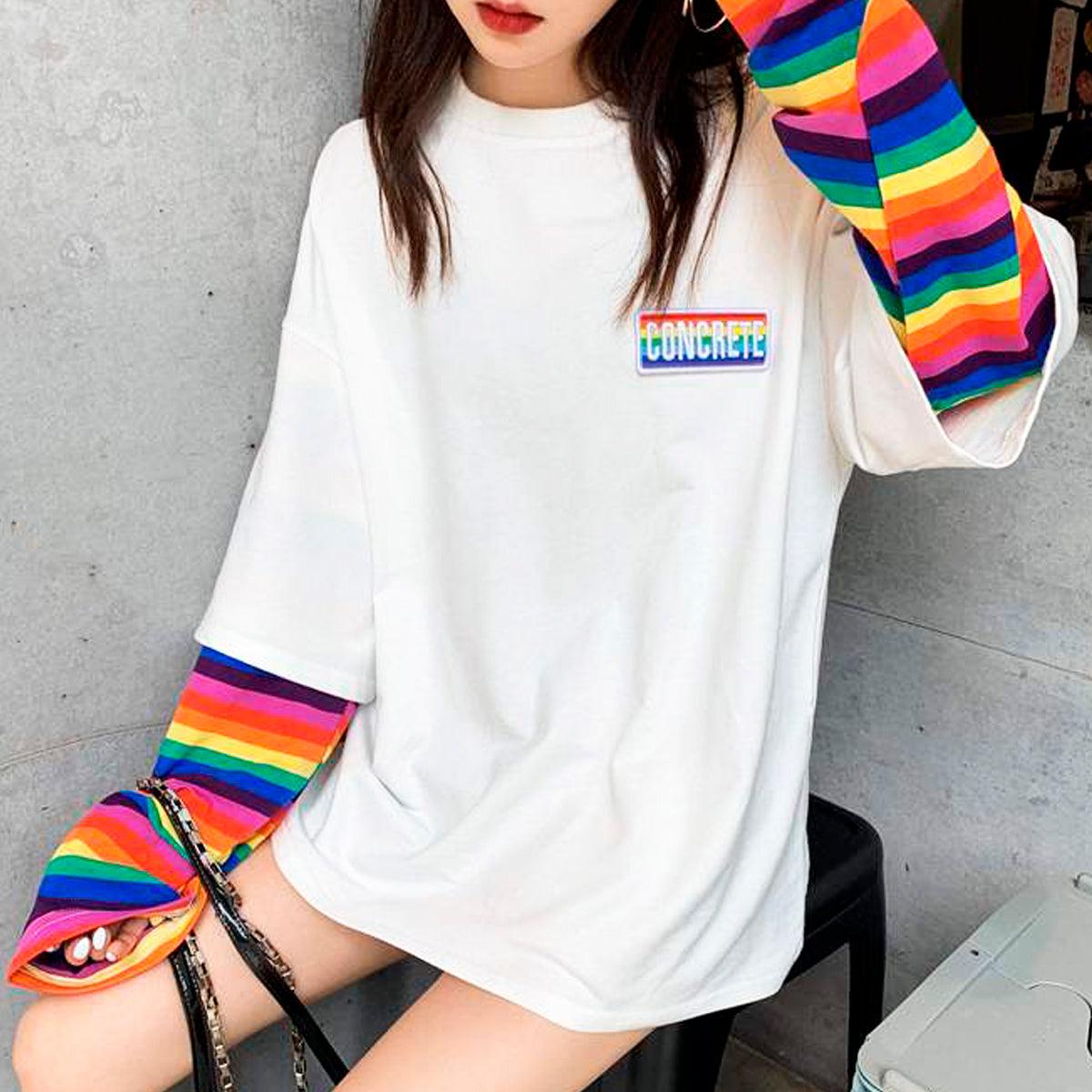 Concrete Rainbow Oversized Long Sleeve - Aesthetic Clothes Shop Concrete Rainbow Oversized Long Sleeve - Aesthetic Clothes Shop
