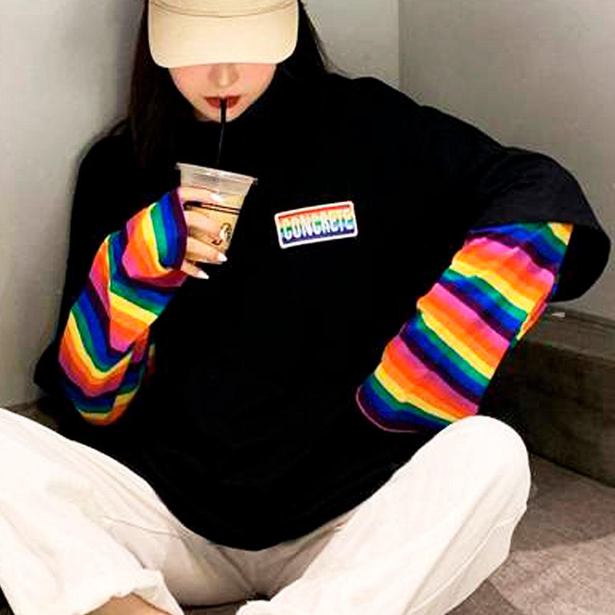 Concrete Rainbow Oversized Long Sleeve - Aesthetic Clothes Shop Concrete Rainbow Oversized Long Sleeve - Aesthetic Clothes Shop