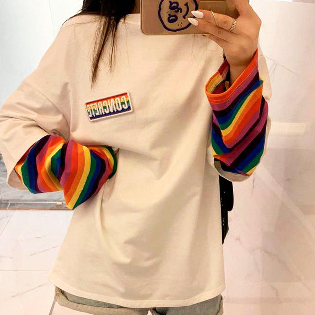 Concrete Rainbow Oversized Long Sleeve - Aesthetic Clothes Shop Concrete Rainbow Oversized Long Sleeve - Aesthetic Clothes Shop