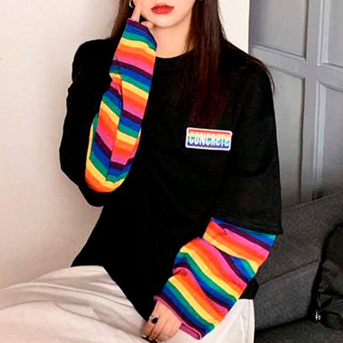 Concrete Rainbow Oversized Long Sleeve - Aesthetic Clothes Shop Concrete Rainbow Oversized Long Sleeve - Aesthetic Clothes Shop