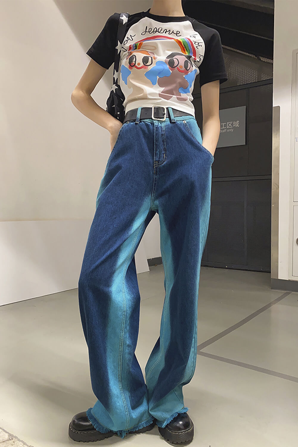 Contrast Blue Aesthetic Baggy Jeans