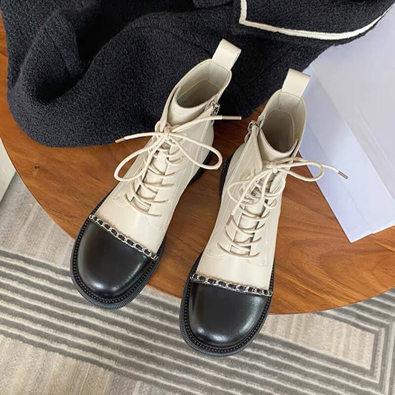 Contrast Toecap Ankle High Creamy-White Boots Contrast Toecap Ankle High Creamy-White Boots