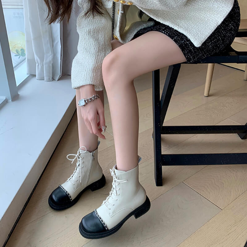 Contrast Toecap Ankle High Creamy-White Boots Contrast Toecap Ankle High Creamy-White Boots