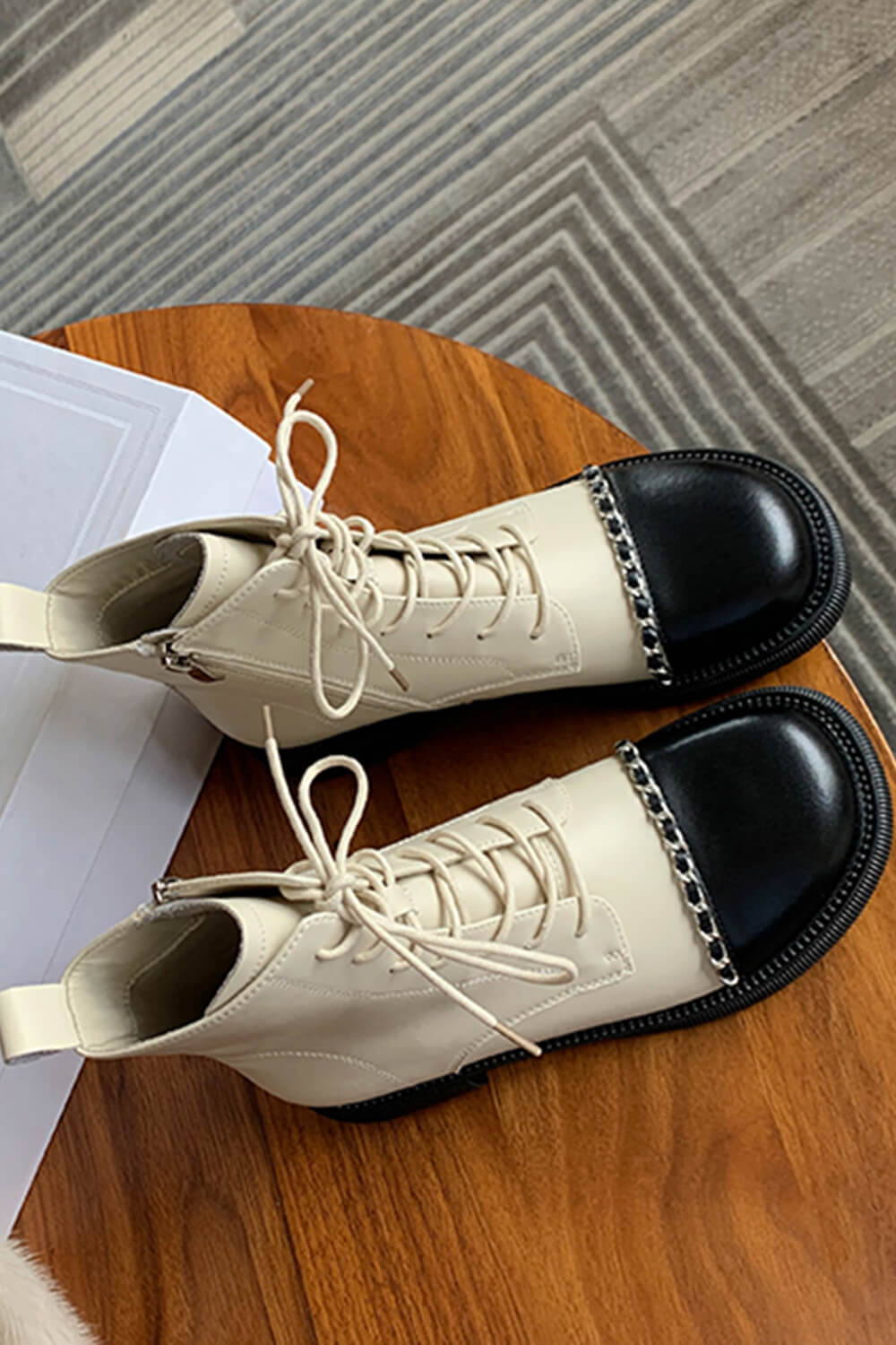 Contrast Toecap Ankle High Creamy-White Boots Contrast Toecap Ankle High Creamy-White Boots