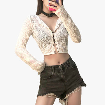 Coquette Fashion Сrop Blouse White Mesh Top