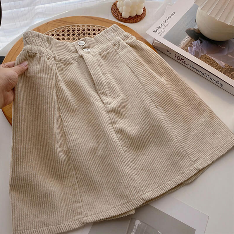 Corduroy Mini Skirt Elastic Waist Corduroy Mini Skirt Elastic Waist