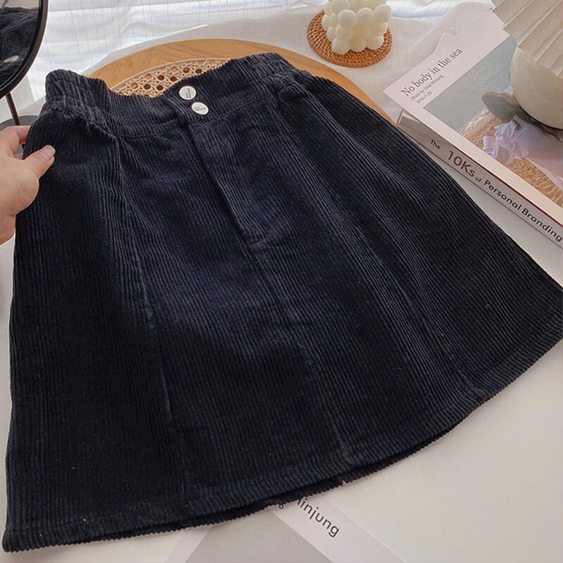 Corduroy Mini Skirt Elastic Waist