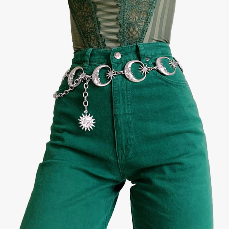 Crescent Moon and Stars Chain Belt Celestial Aesthetic Crescent Moon and Stars Chain Belt Celestial Aesthetic