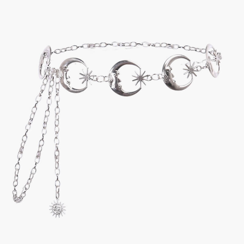 Crescent Moon and Stars Chain Belt Celestial Aesthetic Crescent Moon and Stars Chain Belt Celestial Aesthetic