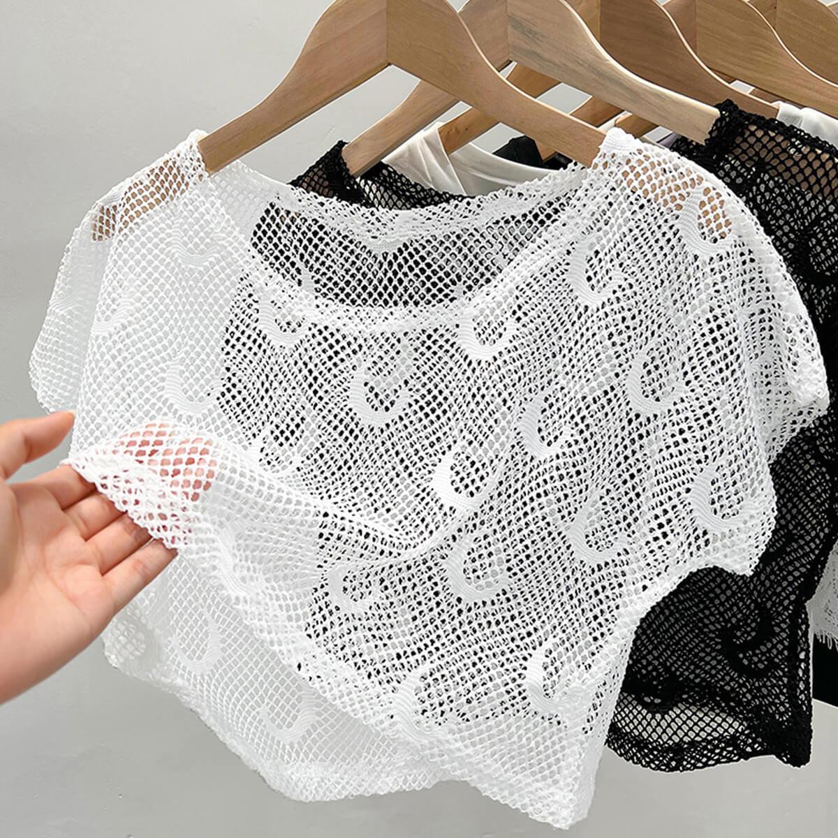 Crescent Moon Small Fishnet Crop Top - Aesthetic Clothes Shop Crescent Moon Small Fishnet Crop Top - Aesthetic Clothes Shop