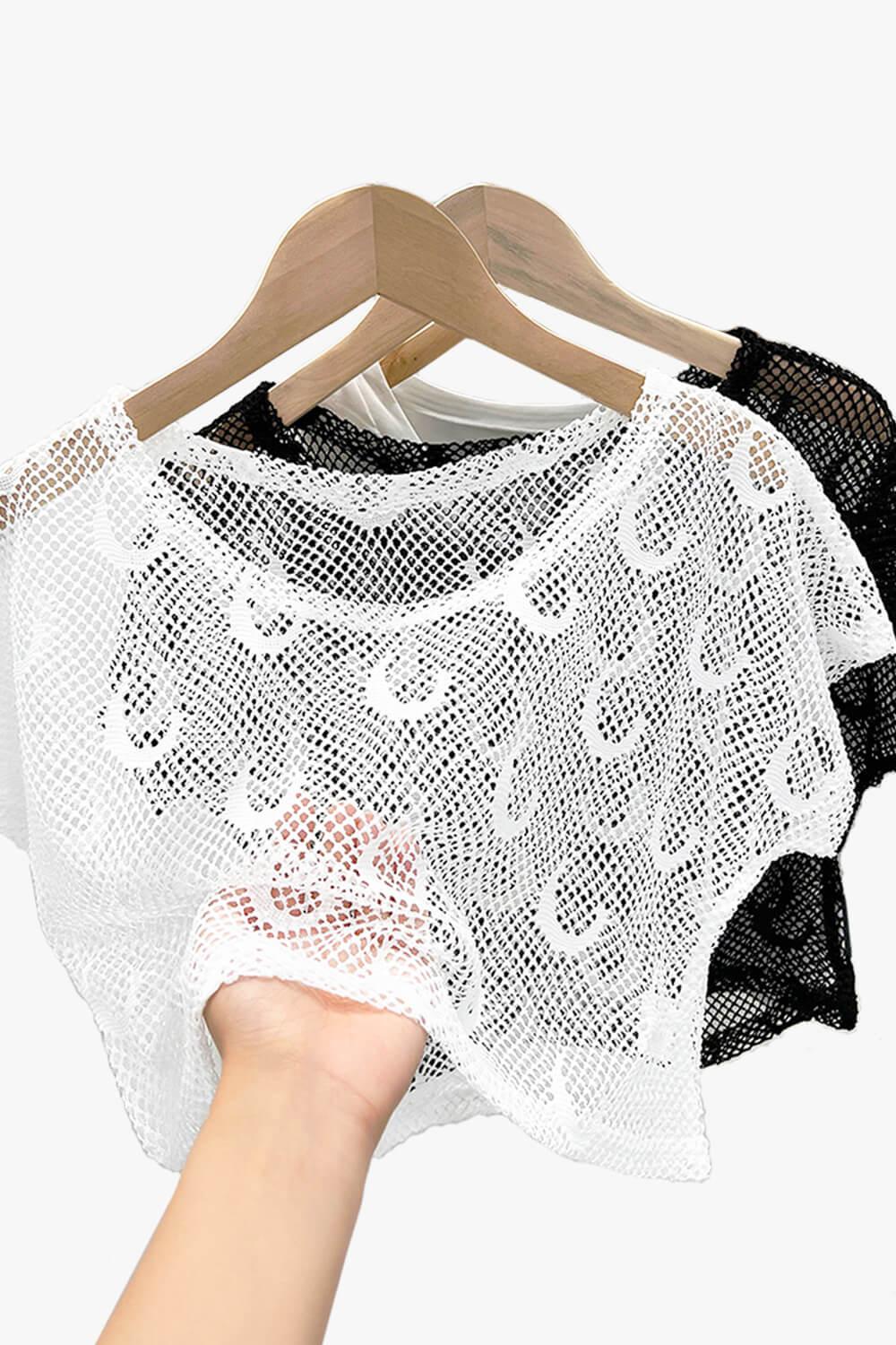 Crescent Moon Small Fishnet Crop Top - Aesthetic Clothes Shop Crescent Moon Small Fishnet Crop Top - Aesthetic Clothes Shop