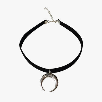 Crescent Moon Tribal Notching Choker Necklace