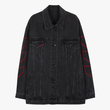 Cross Stitch Black Grunge Denim Jacket - Aesthetic Clothes Shop Cross Stitch Black Grunge Denim Jacket - Aesthetic Clothes Shop