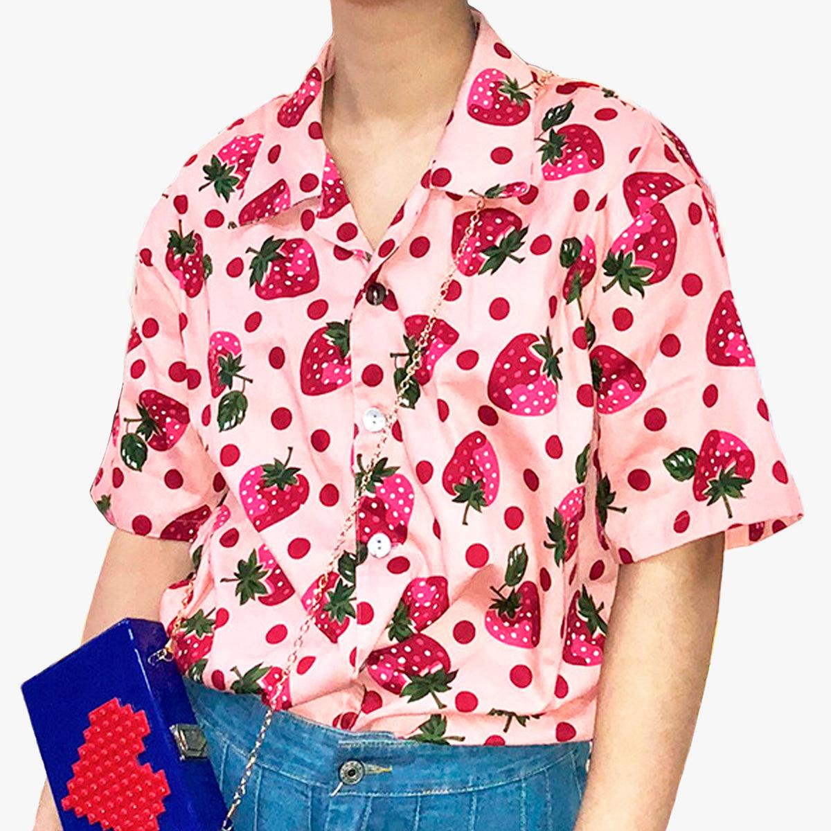 Cute Pink Strawberry Shirt - Aesthetic Clothes Shop Cute Pink Strawberry Shirt - Aesthetic Clothes Shop