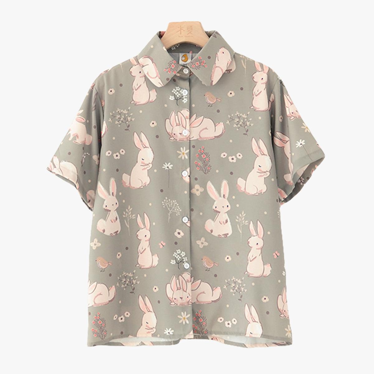 Cute Rabbits Artsy School Girl Shirt - Aesthetic Clothes Shop Cute Rabbits Artsy School Girl Shirt - Aesthetic Clothes Shop