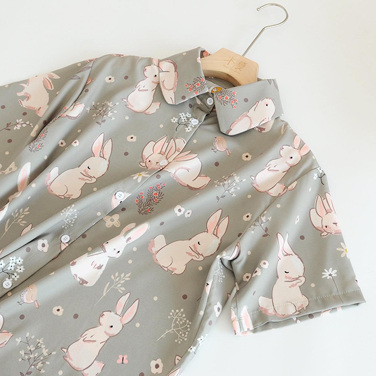 Cute Rabbits Artsy School Girl Shirt - Aesthetic Clothes Shop Cute Rabbits Artsy School Girl Shirt - Aesthetic Clothes Shop
