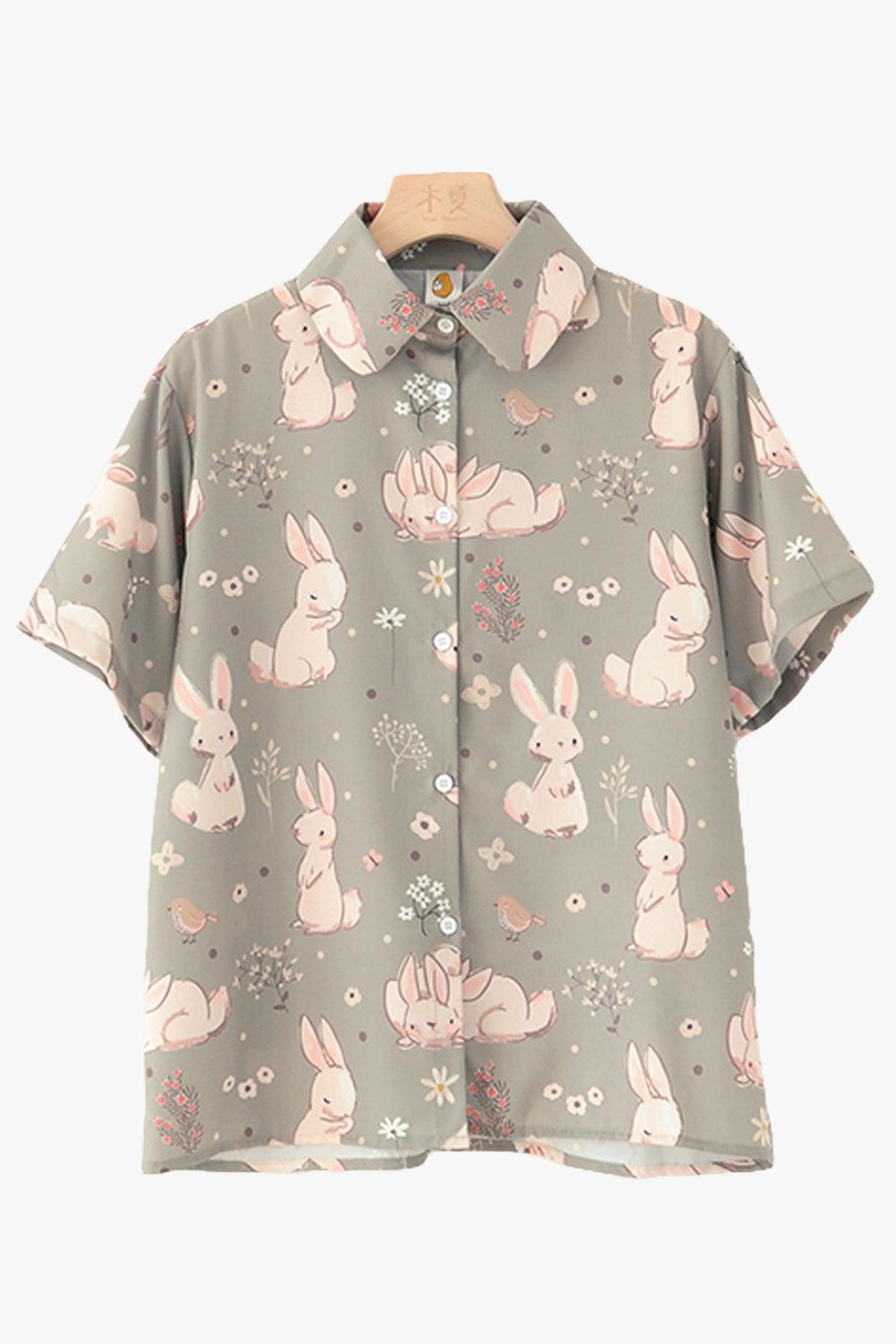 Cute Rabbits Artsy School Girl Shirt - Aesthetic Clothes Shop Cute Rabbits Artsy School Girl Shirt - Aesthetic Clothes Shop