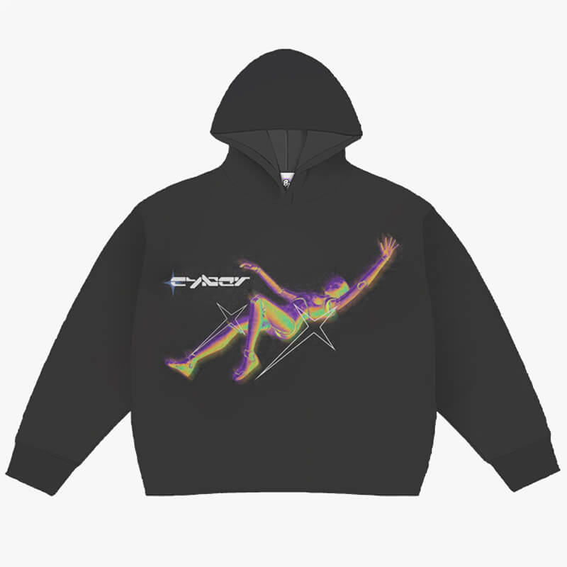 Cyber Falling Futuristic Y2K Hoodie - Aesthetic Clothes Shop