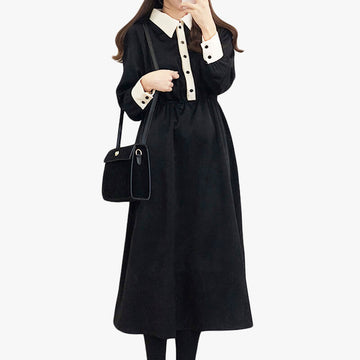 Dark Academia Black Dress Knee Long Dark Academia Black Dress Knee Long
