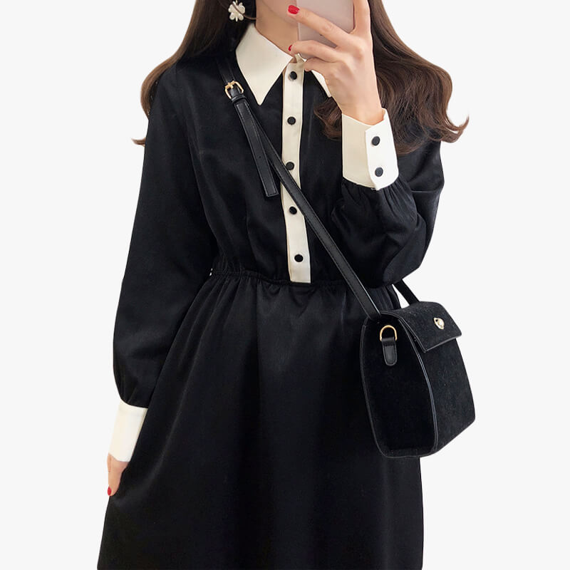 Dark Academia Black Dress Knee Long Dark Academia Black Dress Knee Long