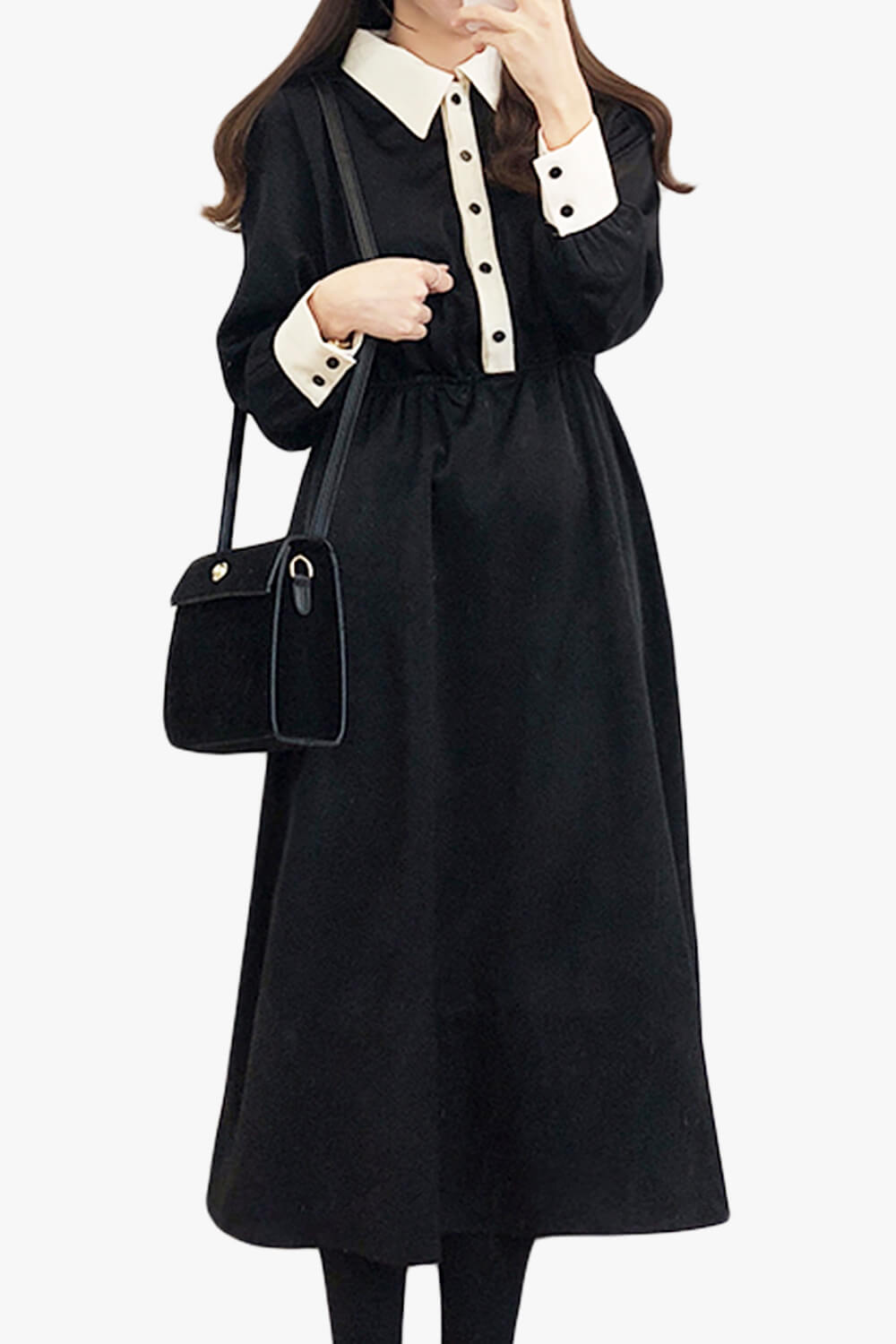 Dark Academia Black Dress Knee Long Dark Academia Black Dress Knee Long
