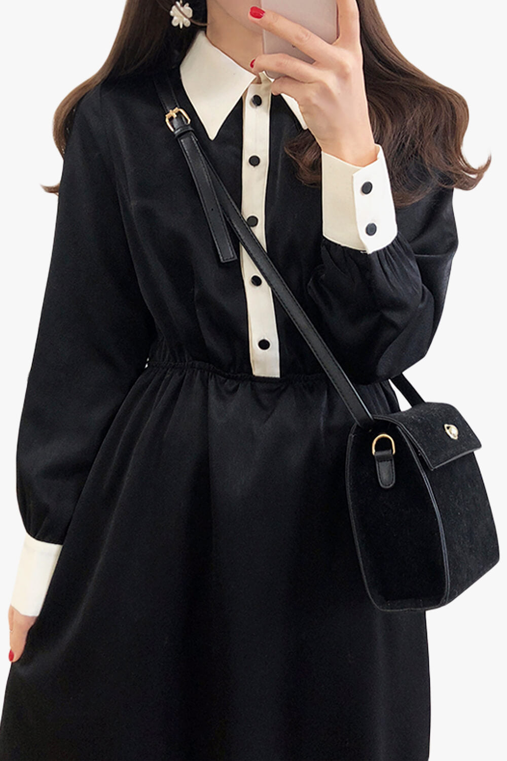 Dark Academia Black Dress Knee Long Dark Academia Black Dress Knee Long
