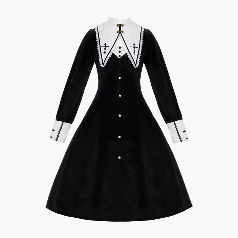 Dark Academia Goth Nun Dress Detachable Collar Dark Academia Goth Nun Dress Detachable Collar