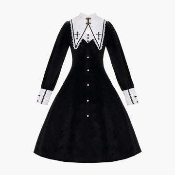 Dark Academia Goth Nun Dress Detachable Collar Dark Academia Goth Nun Dress Detachable Collar