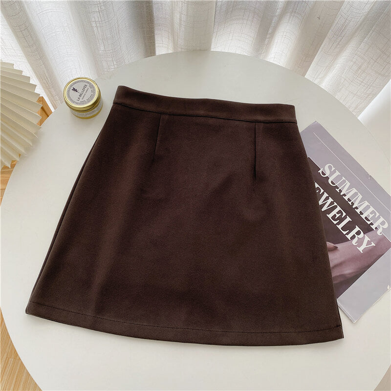 Dark Academia Soft Brown High Waist Short Skirt Dark Academia Soft Brown High Waist Short Skirt